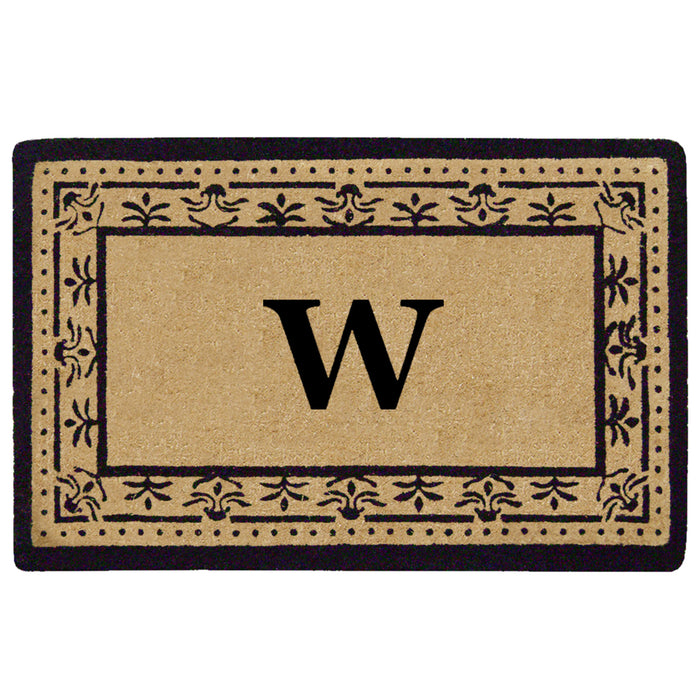 Heavy Duty Coir Door Mat Corinthian, Monogram W - Black 22" x 36"