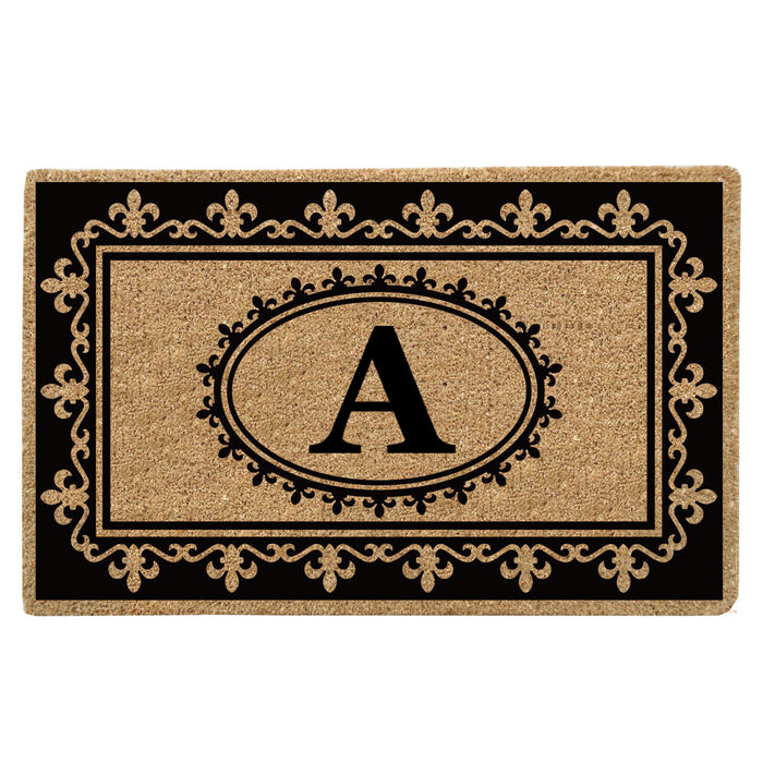 Heavy Duty Coir Door Mat Fleur de Lys, Monogram A - 22" x 36"