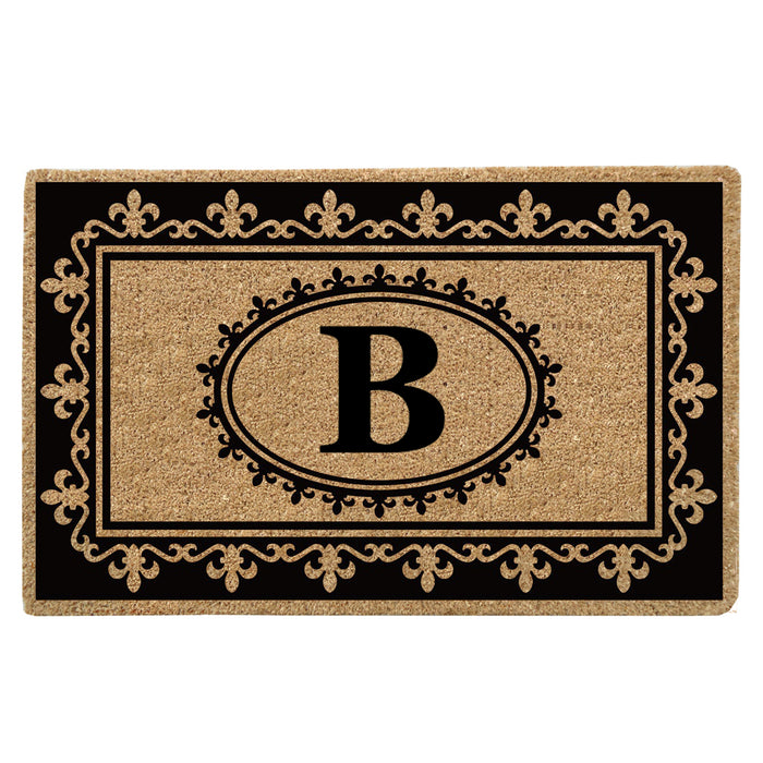 Heavy Duty Coir Door Mat Fleur de Lys, Monogram B - 22" x 36"