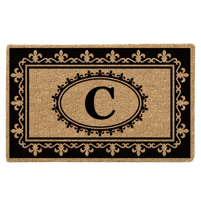 Heavy Duty Coir Door Mat Fleur de Lys, Monogram C - 30" x 48"