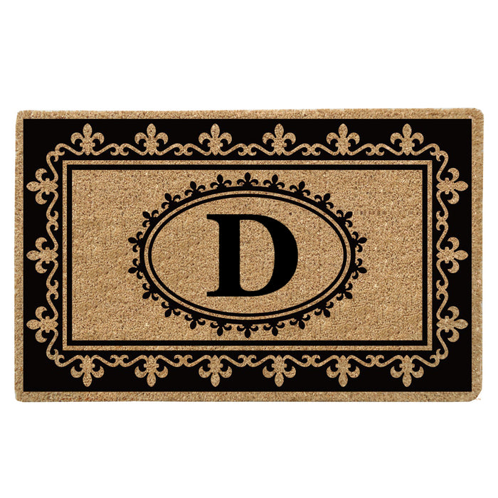 Heavy Duty Coir Door Mat Fleur de Lys, Monogram D - 30" x 48"