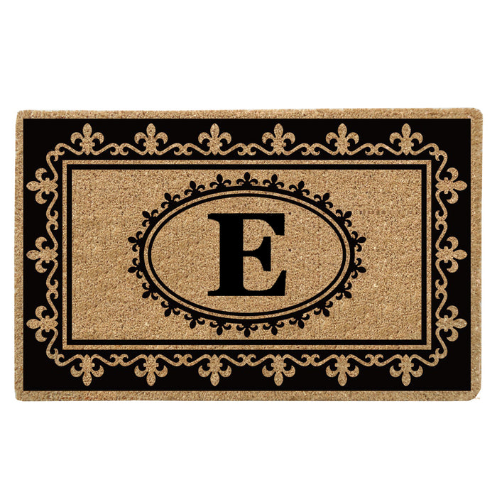 Heavy Duty Coir Door Mat Fleur de Lys, Monogram E - 30" x 48"