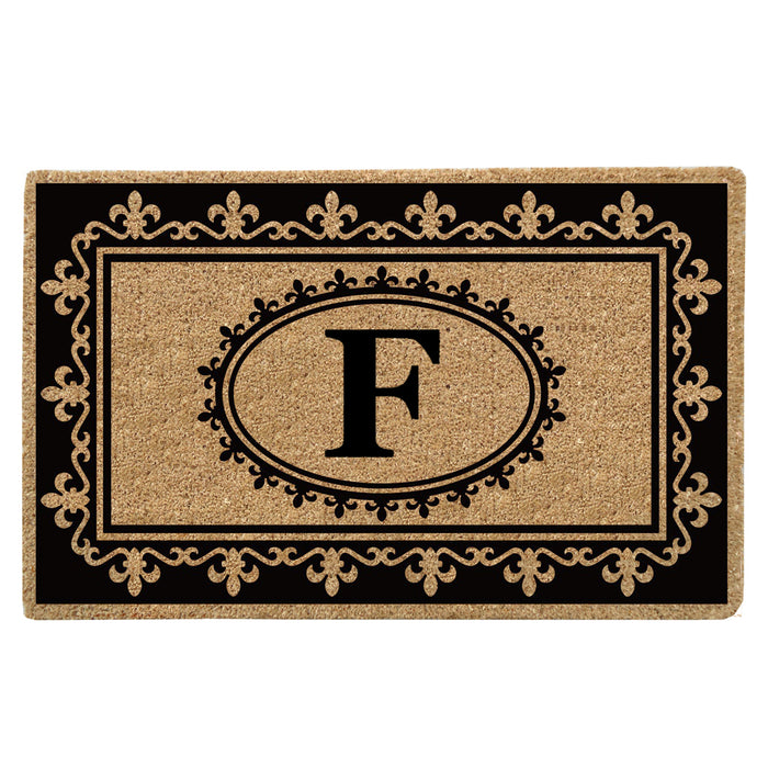 Heavy Duty Coir Door Mat Fleur de Lys, Monogram F - 30" x 48"