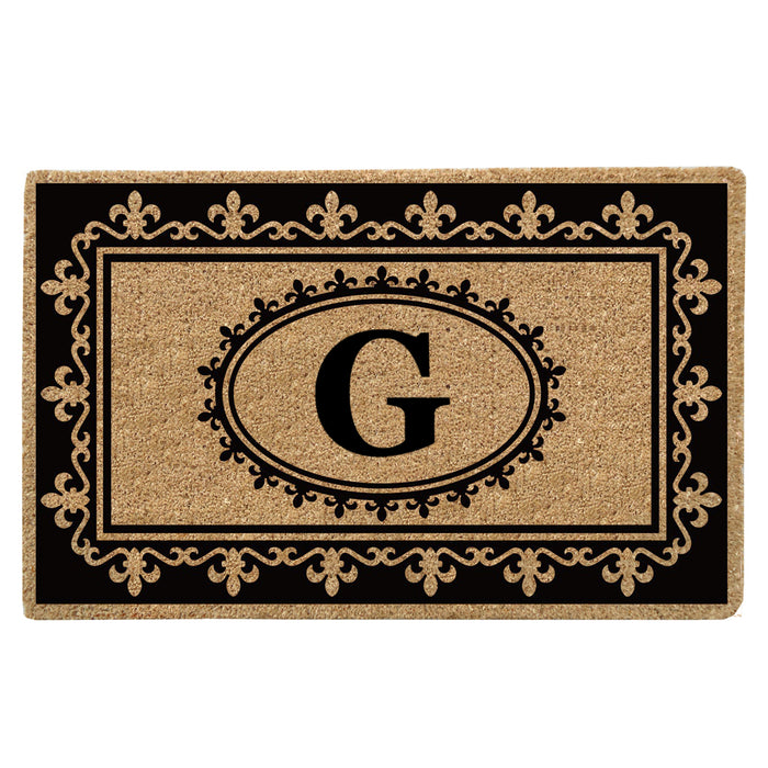 Heavy Duty Coir Door Mat Fleur de Lys, Monogram G - 22" x 36"