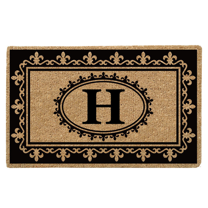 Heavy Duty Coir Door Mat Fleur de Lys, Monogram H - 30" x 48"