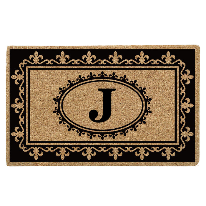 Heavy Duty Coir Door Mat Fleur de Lys, Monogram J - 30" x 48"