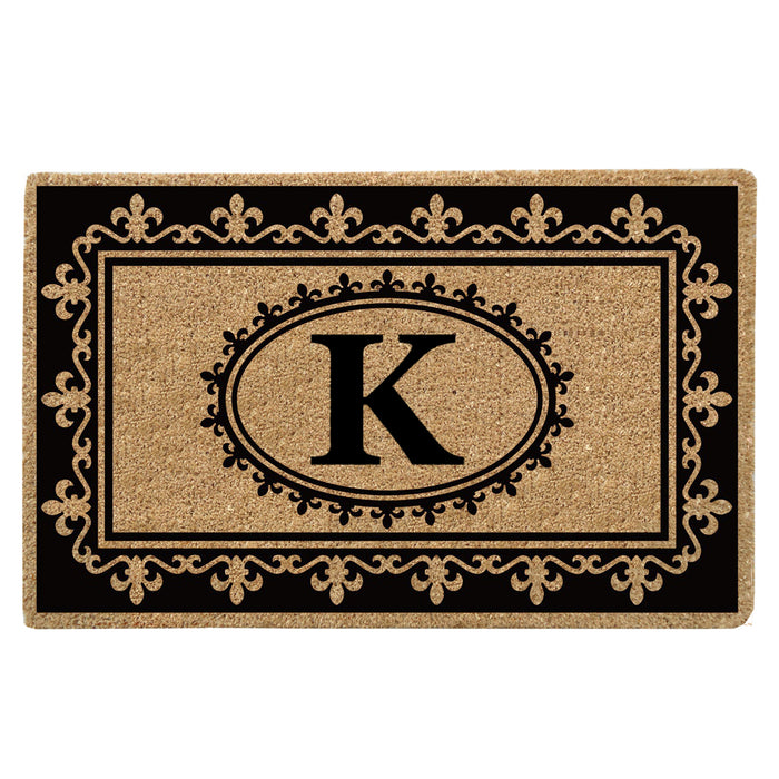 Heavy Duty Coir Door Mat Fleur de Lys, Monogram K - 30" x 48"