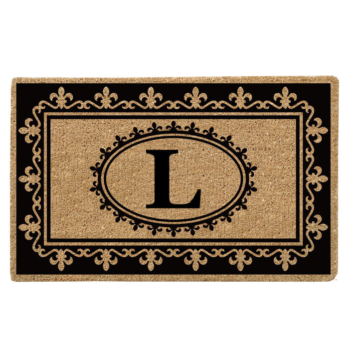 Heavy Duty Coir Door Mat Fleur de Lys, Monogram L - 30" x 48"