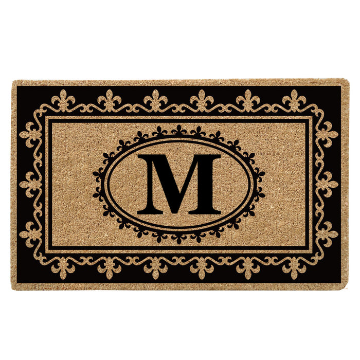 Heavy Duty Coir Door Mat Fleur de Lys, Monogram M - 22" x 36"