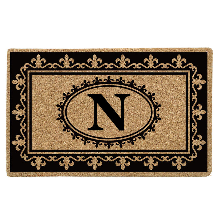 Heavy Duty Coir Door Mat Fleur de Lys, Monogram N - 22" x 36"