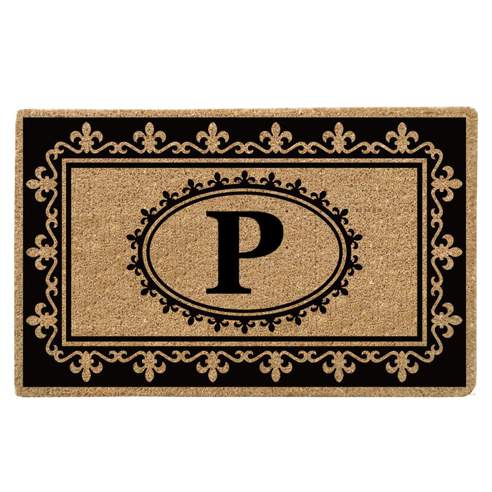 Heavy Duty Coir Door Mat Fleur de Lys, Monogram P - 30" x 48"