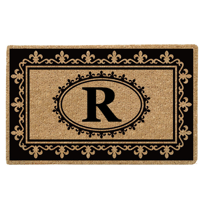 Heavy Duty Coir Door Mat Fleur de Lys, Monogram R - 22" x 36"