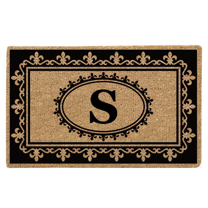 Heavy Duty Coir Door Mat Fleur de Lys, Monogram S - 30" x 48"