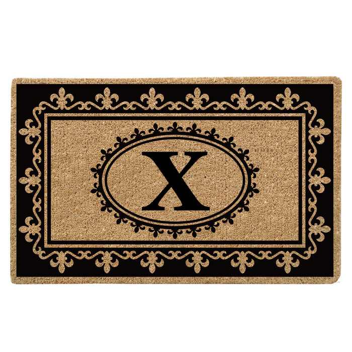 Heavy Duty Coir Door Mat Fleur de Lys, Monogram X - 22" x 36"